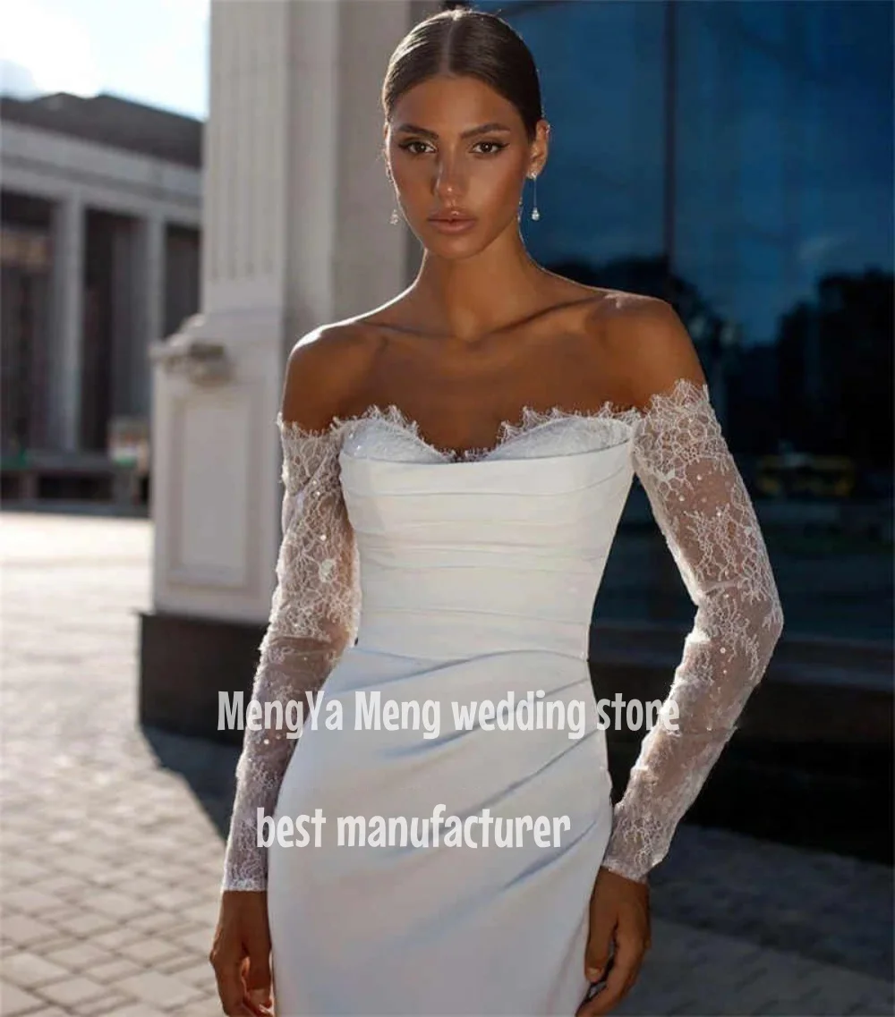 Eightale Bohemian Mermaid Wedding Dress Customized Off Shoulder Lace Pleats Backless Long Vestido De Novia Bridal Gown For Women