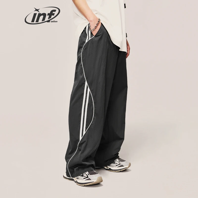 INFLATION Vintage Striped Wide Leg Trousers Unisex  Drawstring Waist Sportswear Track Pants