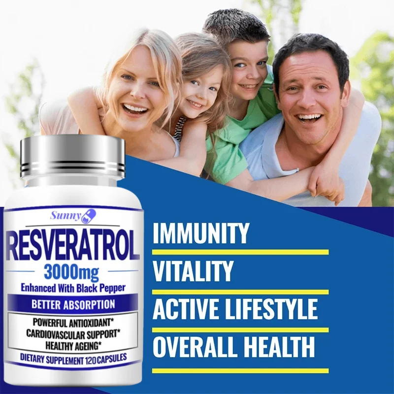 Natural Resveratrol Antioxidant Supplement - Balances Body Energy, Skin Cell Health, Improves Brain Function and Immune System