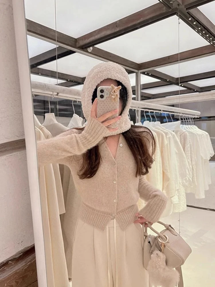 

Зимний мягкий удобный вязаный кардиган с длинными рукавами, на одной пуговице, модный, омолаживающий, теплый свитер-топ