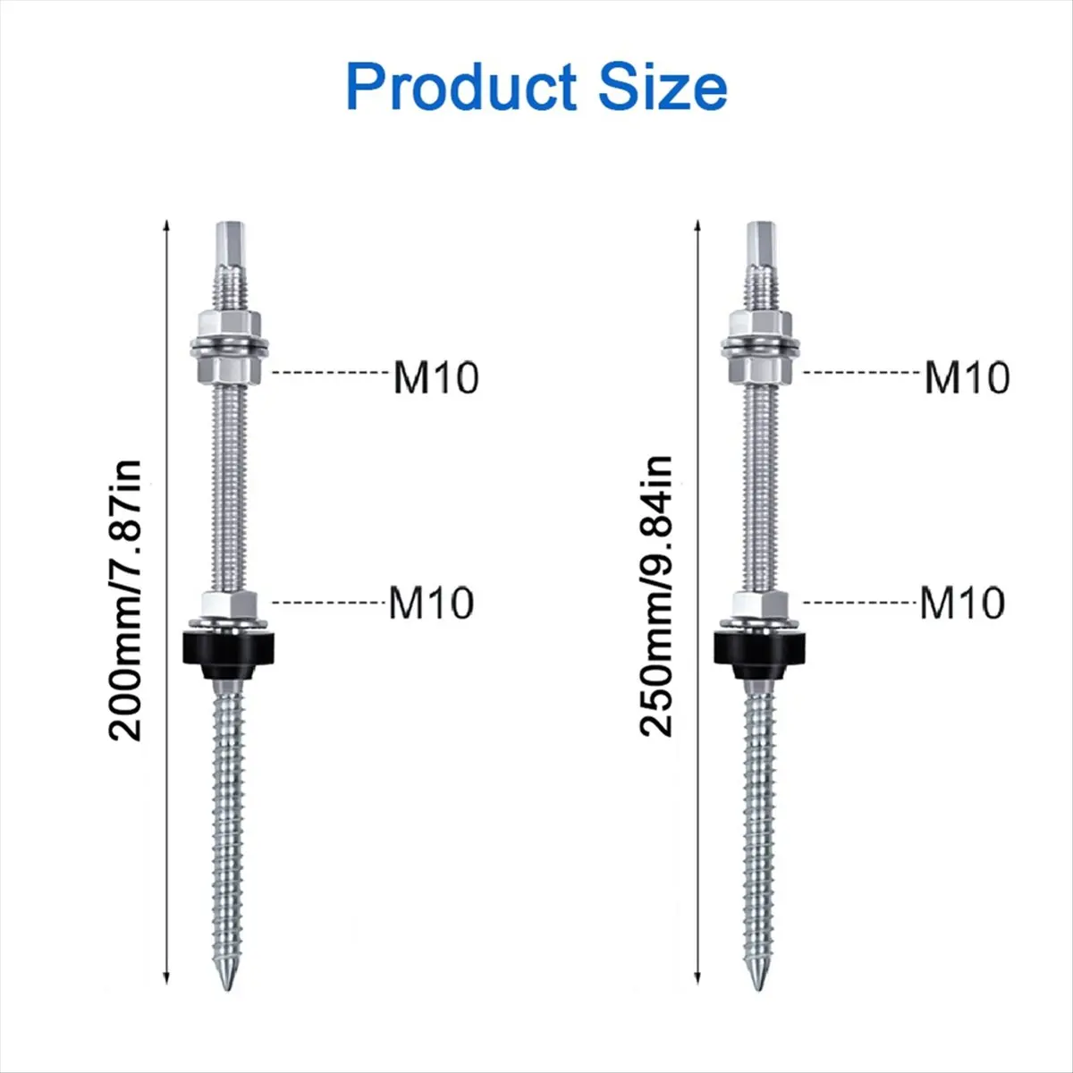 AT16 25cm Solar Hanger Bolts Solar Panel Roof Mounting Screws M10 Solar PV Panel Mounting Bracket for Fixing Solar Panel 6Pc
