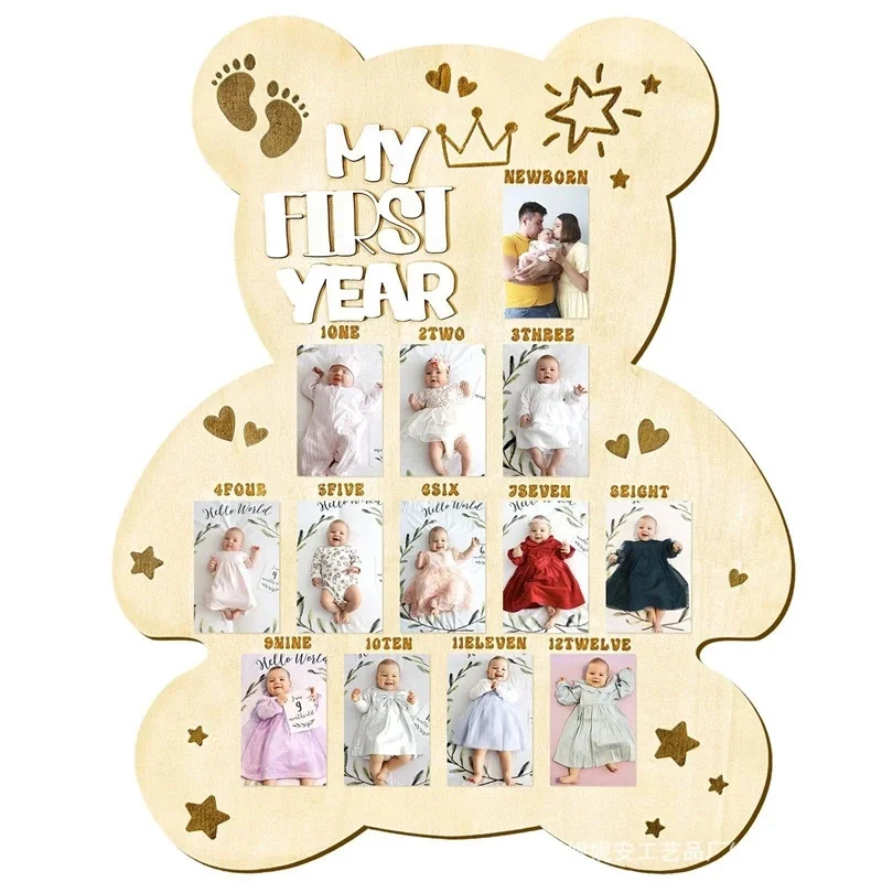 Wooden Baby Month Milestone Photo Plaque Newborn Monthly Keepsake Number Board For Nursery Table Decor Baby Shower Birthday Gift