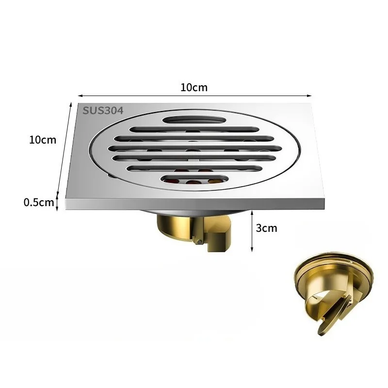 Gun Gray All Copper Core 304 Stainless Steel Sewer, Bathroom Shower, Washing Machine, Anti Odor and Insect Floor Drain