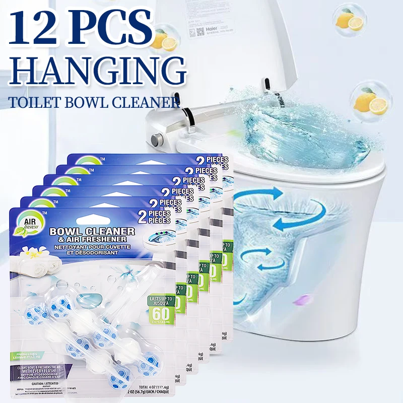 Air Fusion 5-in-1 Rim Hanger Toilet Bowl Cleaner, Fresh Linen Mint 6pack 12 Count Toilet Basket Bowl Gleaner Air Reshener