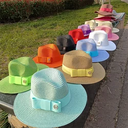 Jazz top straw hat new bow M adjustable jazz men and women straw hat Fedora sun hat candy color beach hat jazz кепкамужския