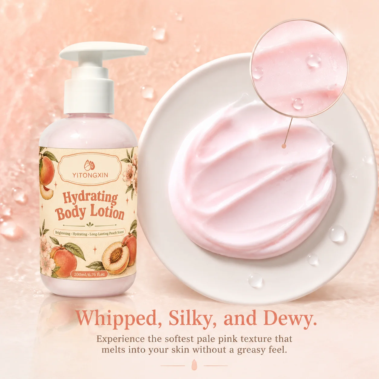 Hydrating Peach Body Lotion with Peach Extract & Niacinamide, Brightening Long-Lasting Scent, Smooth Skin Care