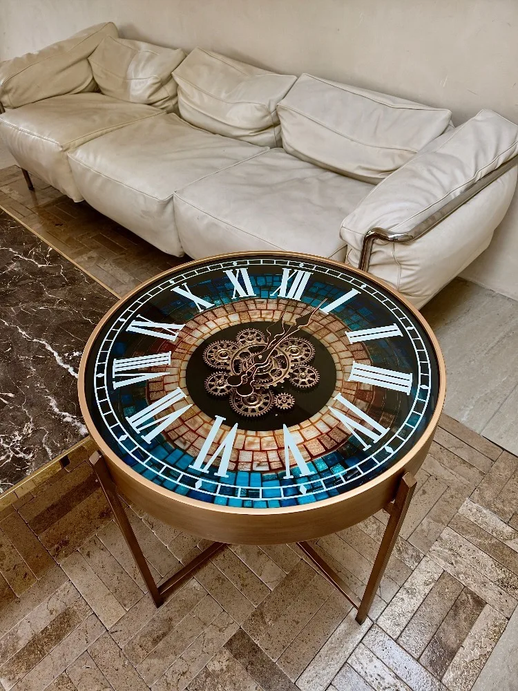 Vintage Design Clock,Gear,Coffee Table Ornaments,Black Green Metal Luxury Living Room,Sofa,Side Rotundity Tea Tables Furniture