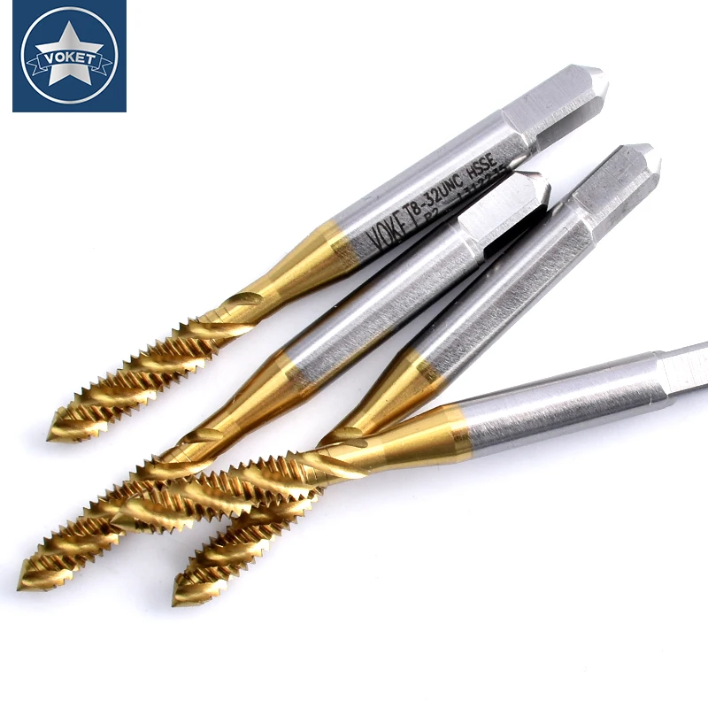 10PCS HSSE With Tin Spiral Fluted Tap UNC 1-64 2-56 3-48 4-40 5-40 6-32 8-32 10-24 12-24 1/4 5/16 3/8 Machine Screw Thread Taps