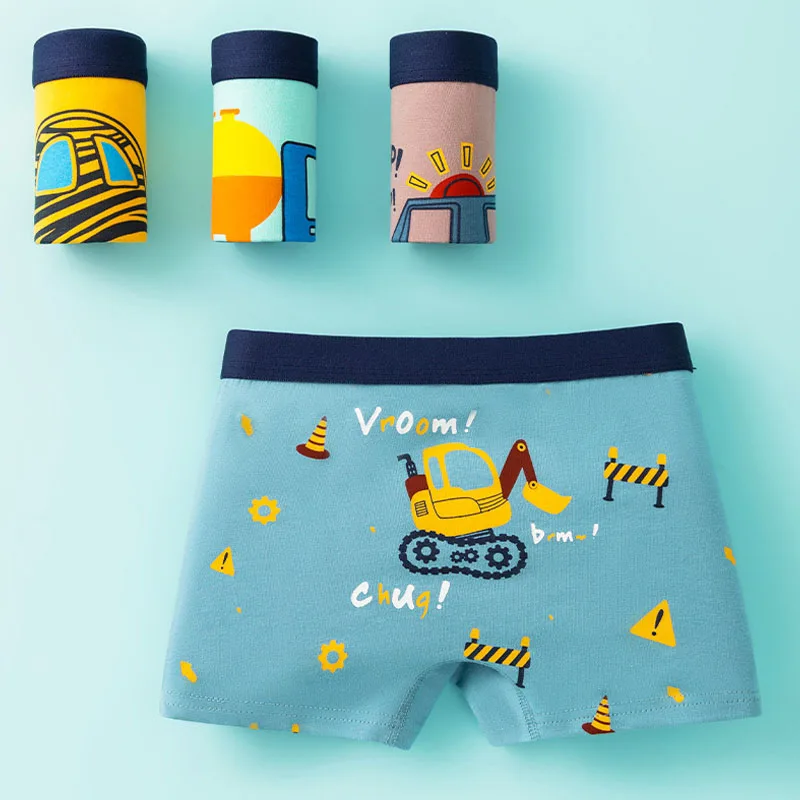 4-Piece Cotton Boys Boxers Briefs Car Truck Pattern Print Toddler Boy Boxer Briefs Soft And Breathable Children Trunk Underwear