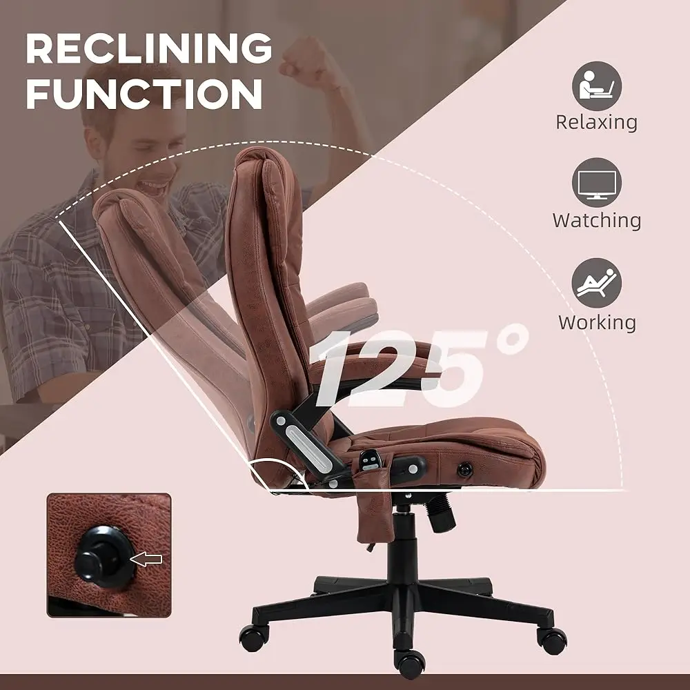 6 Point Vibrating Massage Office Chair With Heat, Microfiber High Ba Executive Office Chair With Reclining Backrest, Padded