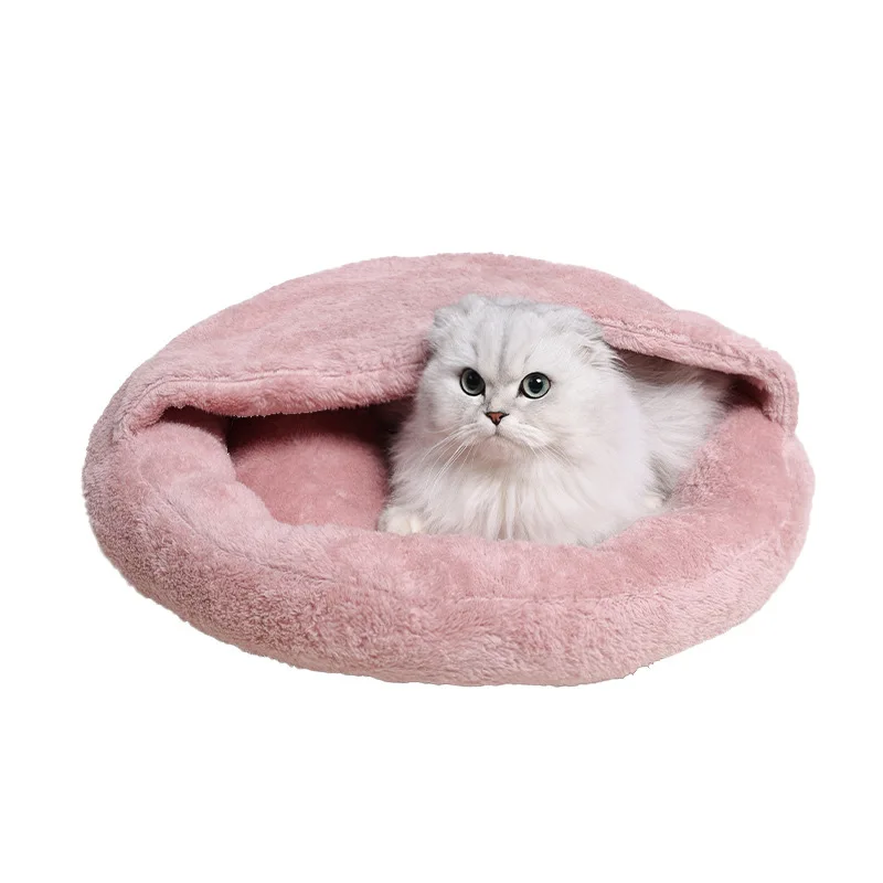 

Long-haired Round Cat Bed, Plush Style, Cute and Warm, Winter Cat Mat, Pet Bed, Semi-open Pet Supplies