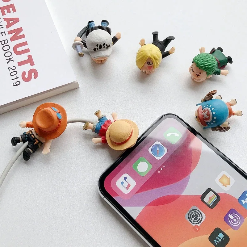 One Piece Cable Bite Protector for Iphone Usb Anime Figures Doll Cables Organizer Winder Luffy Zoro Chopper Protector Toys Gift