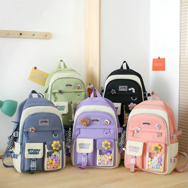 5pcs Sets Children's School Backpack Kawaii Women's Bagpack Bookbag Laptop Bag For Teens Girls Mochilas 2023 Students Totes Sac