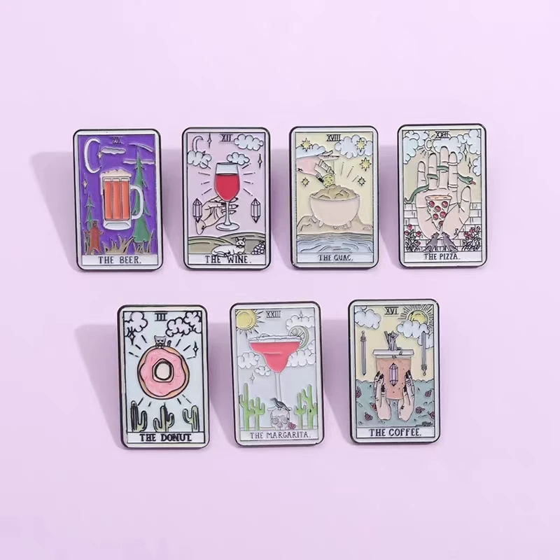 Creative Retro Tarot Cards Bohemian Style Badges Pizza Donuts Red Wine Beer Cards Pins Clothing Bags Accessories Gifts Wholesale