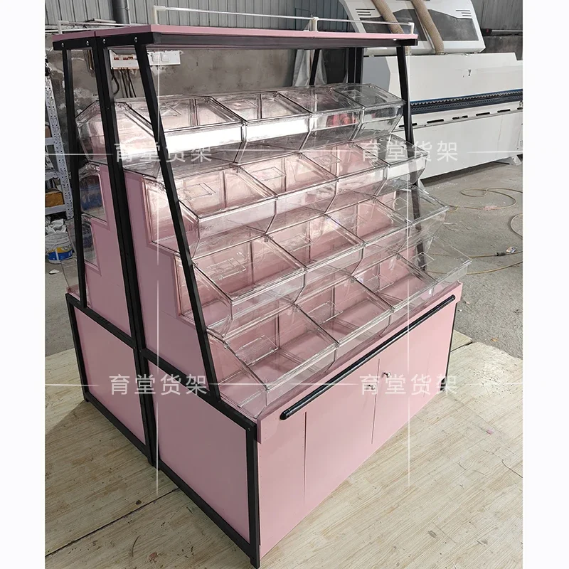 Estanterías de supermercado para snacks sueltos, frutas secas, dulces, cereales, galletas, vitrina de exhibición de snacks, estante de exhibición de varias capas para uso comercial.