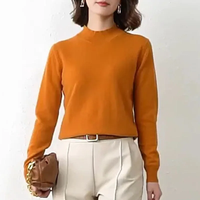 ニットウェアファッションモックネックニットセーター女性プルオーバー長袖ニットセータープルオーバー女性トップスセーター Feminino Q1073