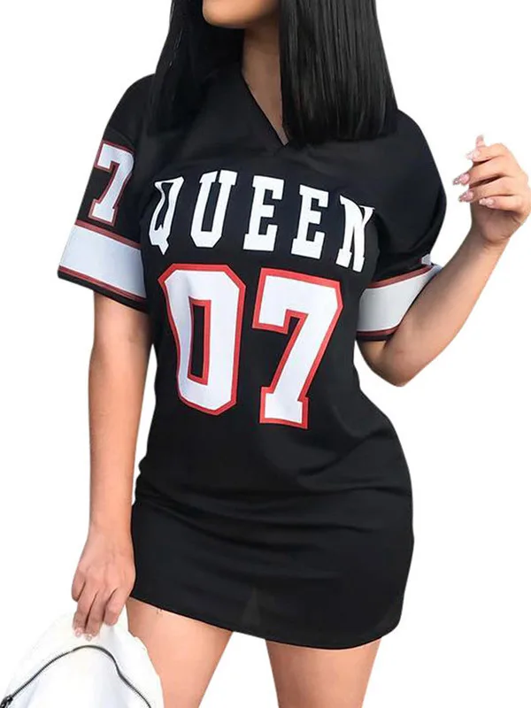 T-shirt décontracté avec lettres imprimées, jupe ort d'été basique Sle v-ne Svel, autre matériau 00%, sans marque enregistrée