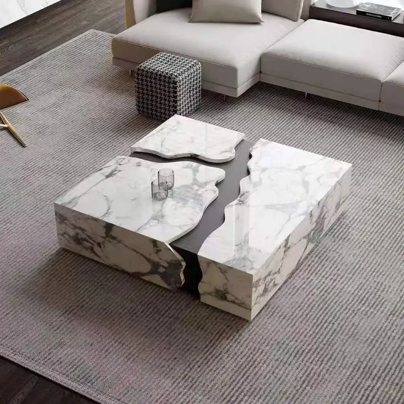 

Luxury Coffee Table Stone square Wooden Modern Creative Design Furniture Marble Coffee Table for Living Room