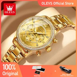 Olevs relógios femininos marca superior de luxo original relógio quartzo para senhoras cronógrafo à prova dwaterproof água luminosa strass dial 24 horas