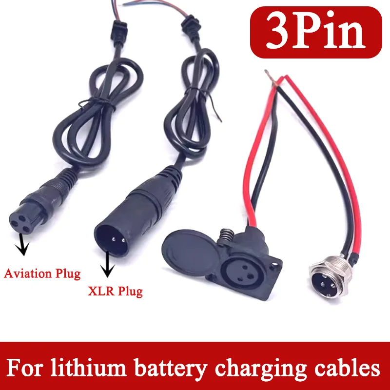 3Pin Aviation/XLR Connector Lithium Battery Electric Vehicle Connector Charging Port Male Female Plug with Cap for Balance Car
