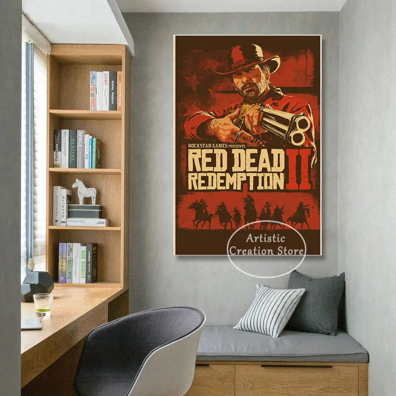 Retro Red Dead Redemption 2 Game Poster Print Canvas Painting HD Wall Art Pictures for Game Room Internet Cafes Wall Home Decor