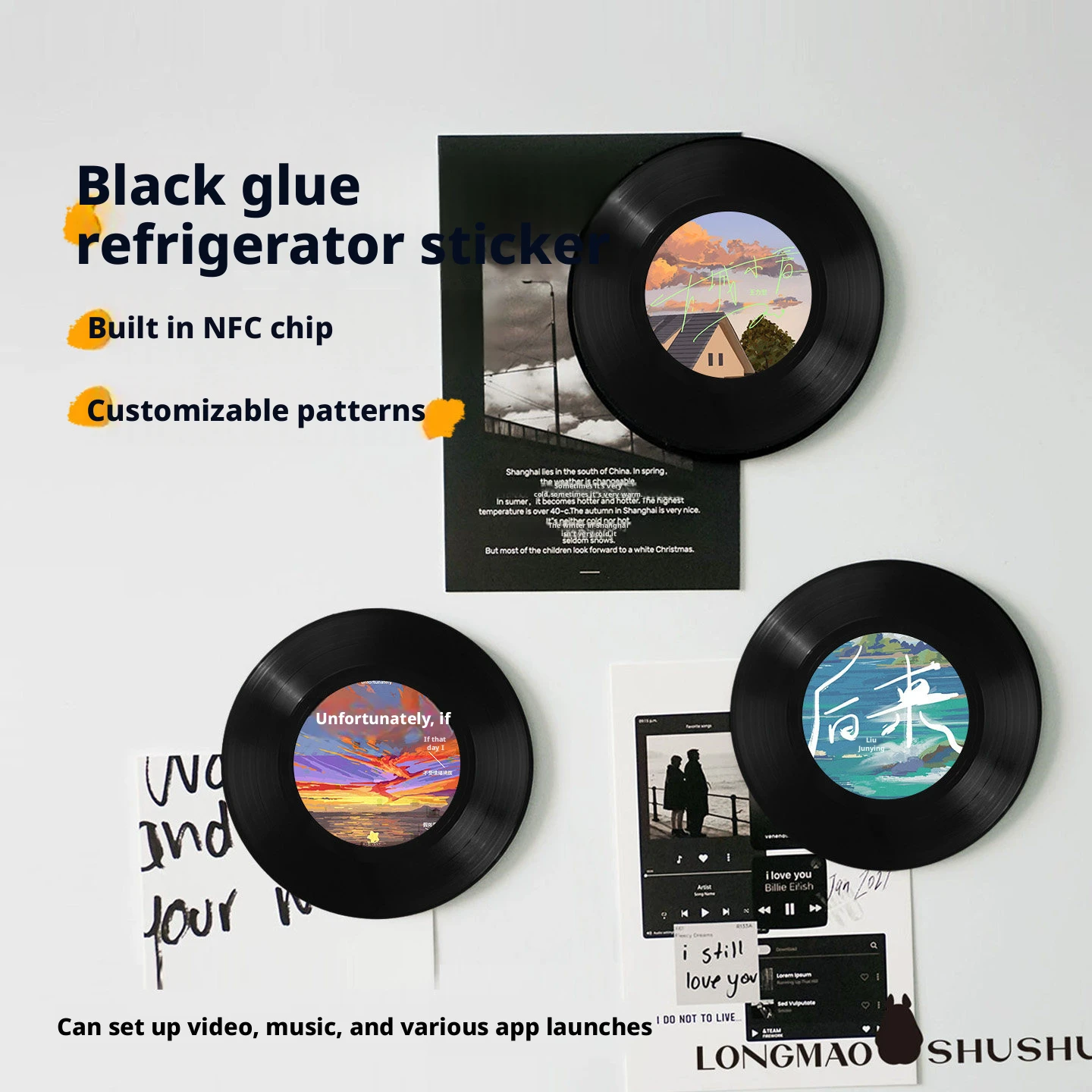 

NFC vinyl records, customized fridge magnets and keychains, diy music creative gifts, customizable photos and music