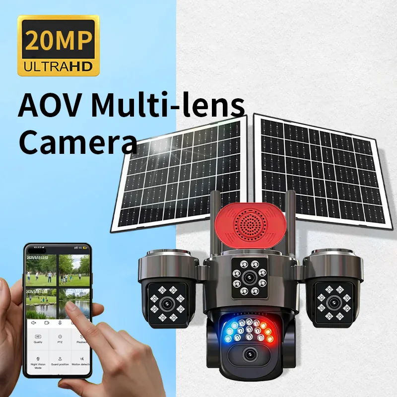6MP Hi-Easy APP Solar Power Triple Lens  AOV  4G Camera Full Color AI Humanoid Detection Home Security CCTV Baby  Monitor