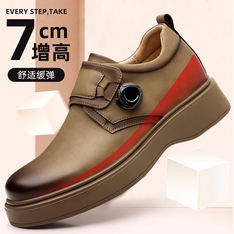 

Men's Flat/7cm Elevator Dress Shoes Swivel Buckle Business Formal Oxfords Thick Sole Increase Height Wedding Party Shoes