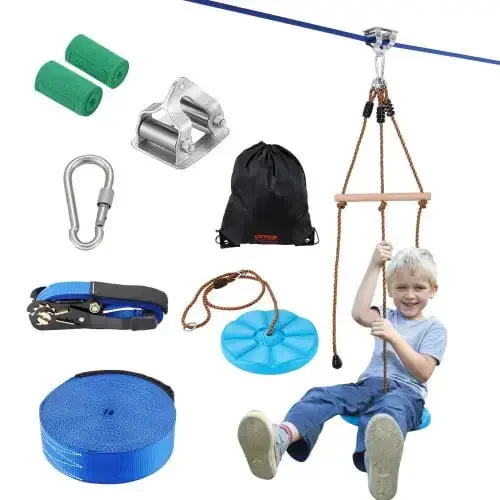 52 ft Zip Line Kit for Kids Adult Trolley Slackers Zipline Up to 500 lb