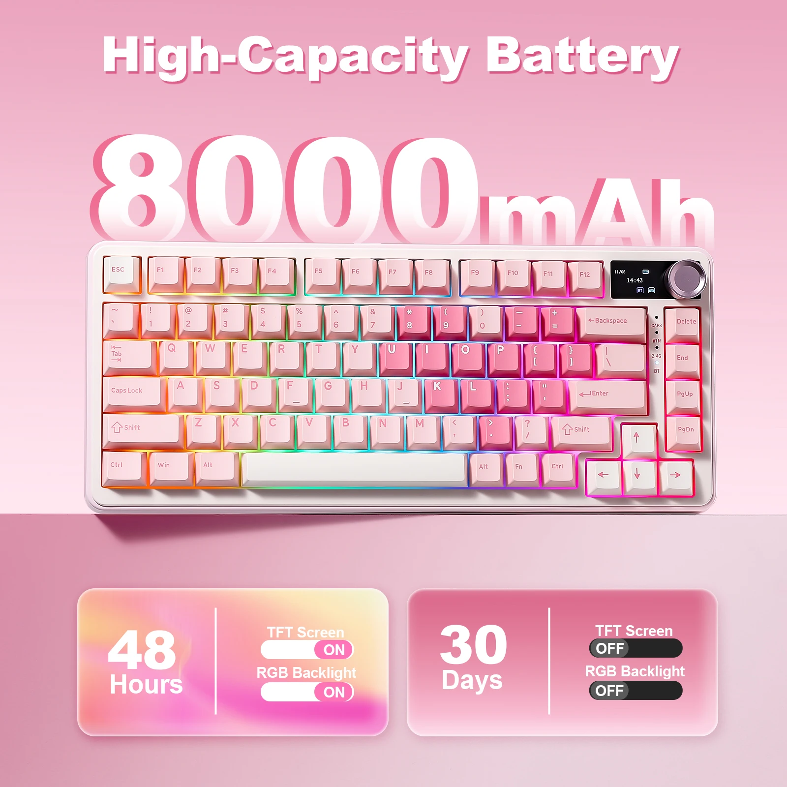 YUNZII B75 PRO MAX 무선 기계식 키보드, QMK/VIA 맞춤형 75% 게이밍 키보드(스크린 및 노브 포함), Win/Mac용 크리미 사운드