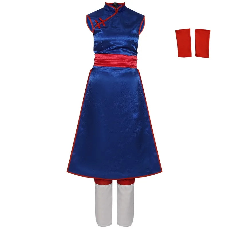 

Anime Dragon Cos Ball Chichi Cosplay Costume Blue Cheongsam Sexy Dress Uniform Suit Wig Halloween Party Role Play Outfits Women