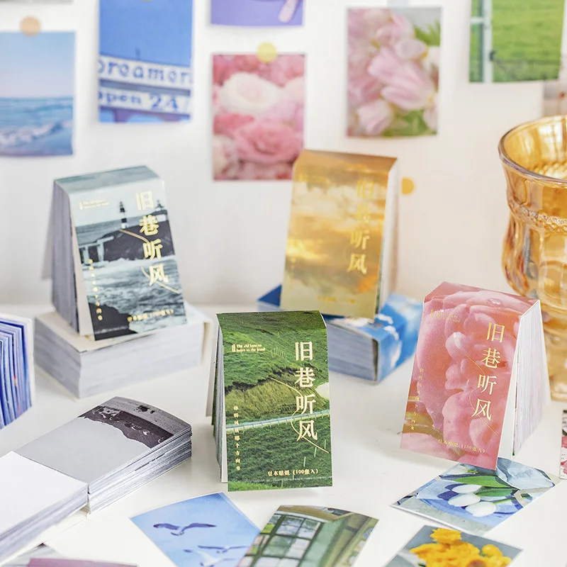 Yoofun 100sheets Scrapbooking Wall Decor Sticker Book Aesthetic Landscape Scenery Sky Label for Collage Journal Planner DIY