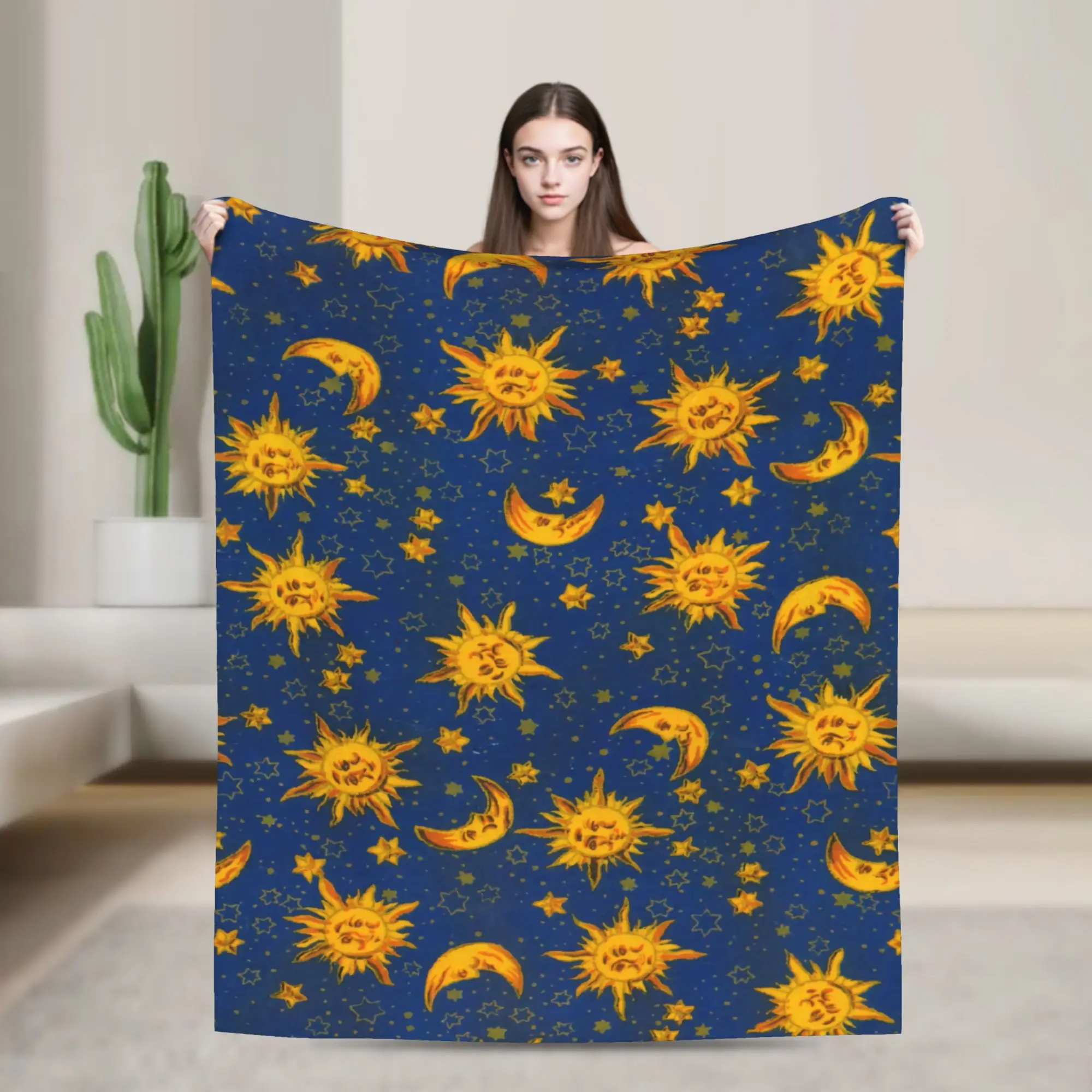 Astrology Zodiac Moon and Stars Blanket  Warm Soft Fashion Plush Throw Blanket For Bedroom Picnic Flannel Bedspread Bed Cover
