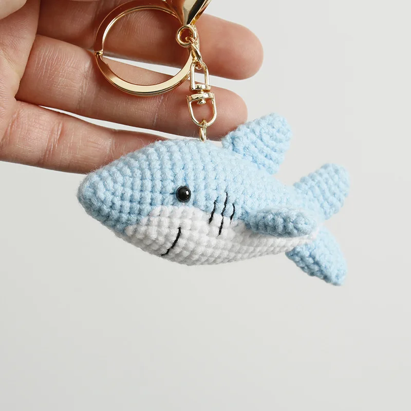 

Cute Shark Doll Crochet Keychain Handmaking Knitting Clown Fish Keyrings For Car Keys Accessories Shrimp Pendant Knitted Keyring