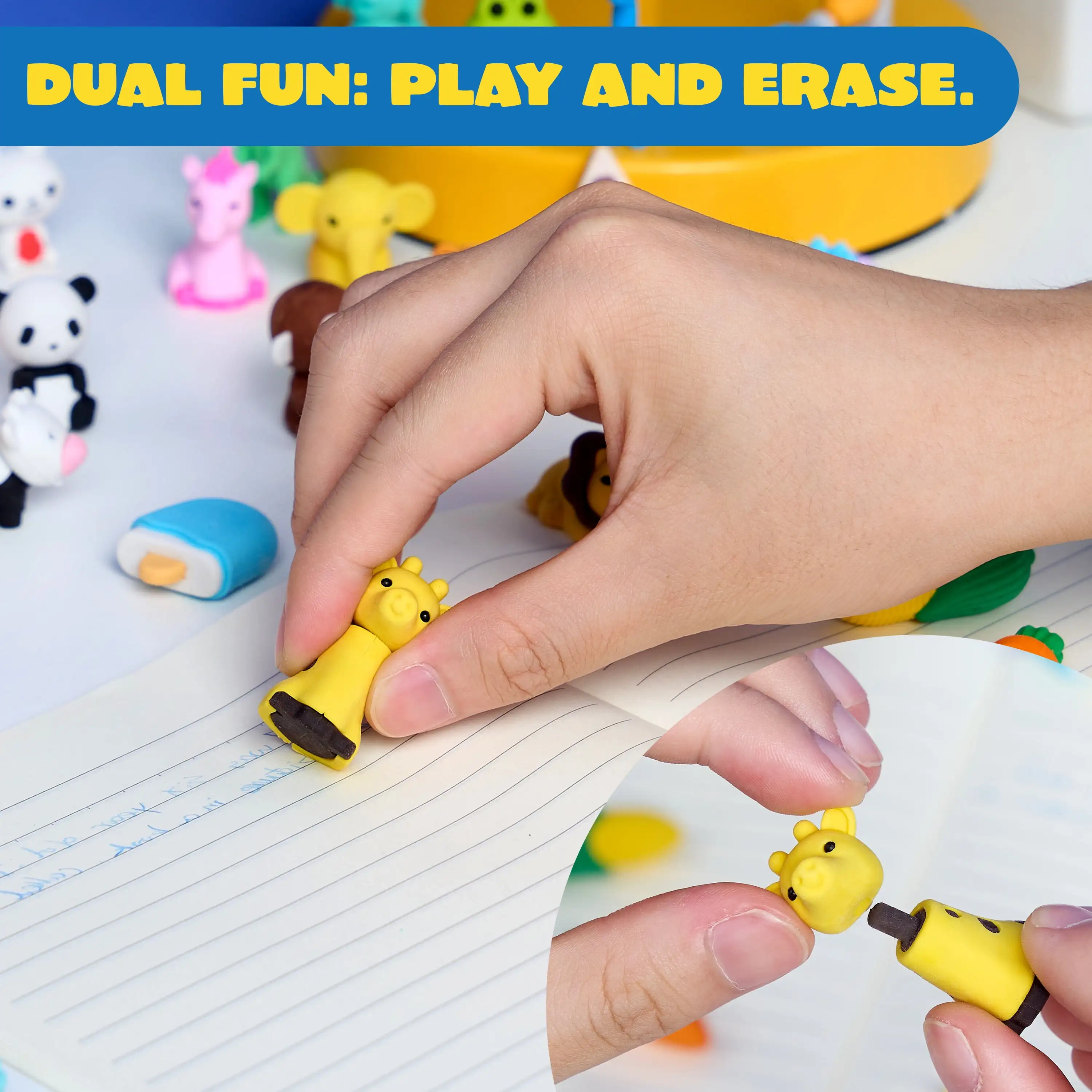 Joyfy 36 gomme da cancellare 3D gomme da cancellare per animali alimentari gomme da cancellare divertenti e carine per matita scrivania animali domestici premio in classe bomboniere per feste di compleanno