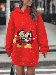 New Women's Christmas Series Hoodie Dress Disney Mickey Minnie Print Casual Autumn and Winter Fashionable Comfortable Sweatshirt