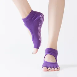 Women Five Toe Backless Pilates Socks Non-Slip Fitness Workout Yoga Socks Ladies Breathable Sports Ballet Dance Slippers for Gym