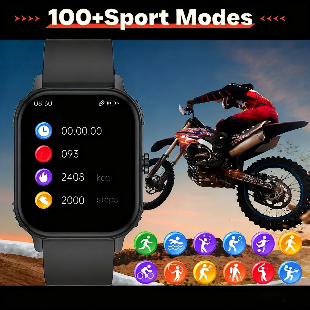 2025 1000mAh Super Capacidade Bateria Homens Adultos Relógio Inteligente Tela Grande de 2.1 polegadas Bluetooth Chamada IP68 À Prova D 'Água SmartWatch Esportes