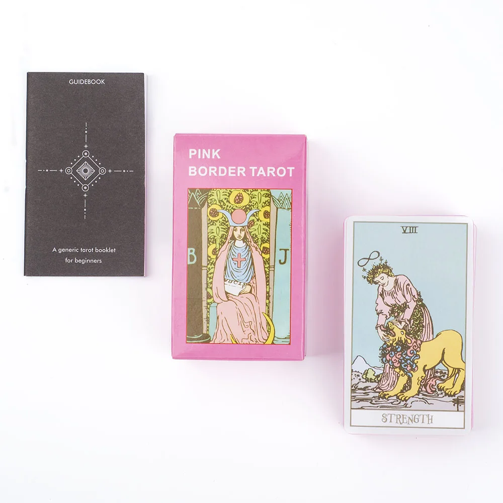 Pink Border Tarot Card Deck with Guidebook 78Pcs English Version Family Gathering Divination Deck Board Game Cards 10.3*6cm