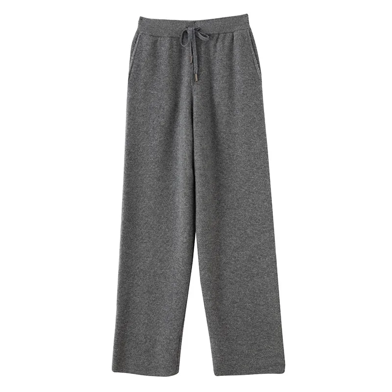 100% Cashmere Pants For Men High-Waisted Knitted Straight Pants Autumn And Winter Thickened Outerwear Trousers