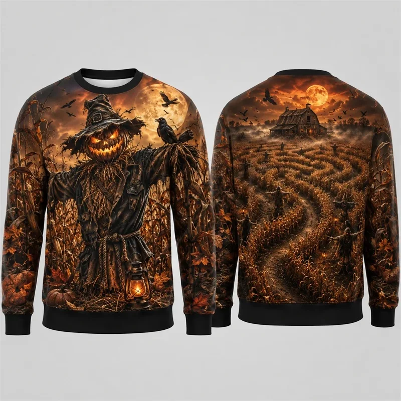 2026 New Autumn/Winter Pumpkin Ghost Graffiti Hoodie for Men 3D Printed Polyester Round Neck Long Sleeve Hip Hop Fashion Hoodie
