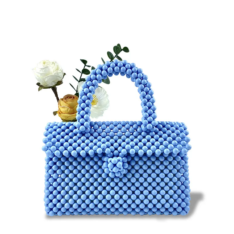 Summer Candy Color Acrylic Beaded Handabg Fashionable Design Women's Hand-woven Cute Small Square Bag Female Wedding Clutch Bag