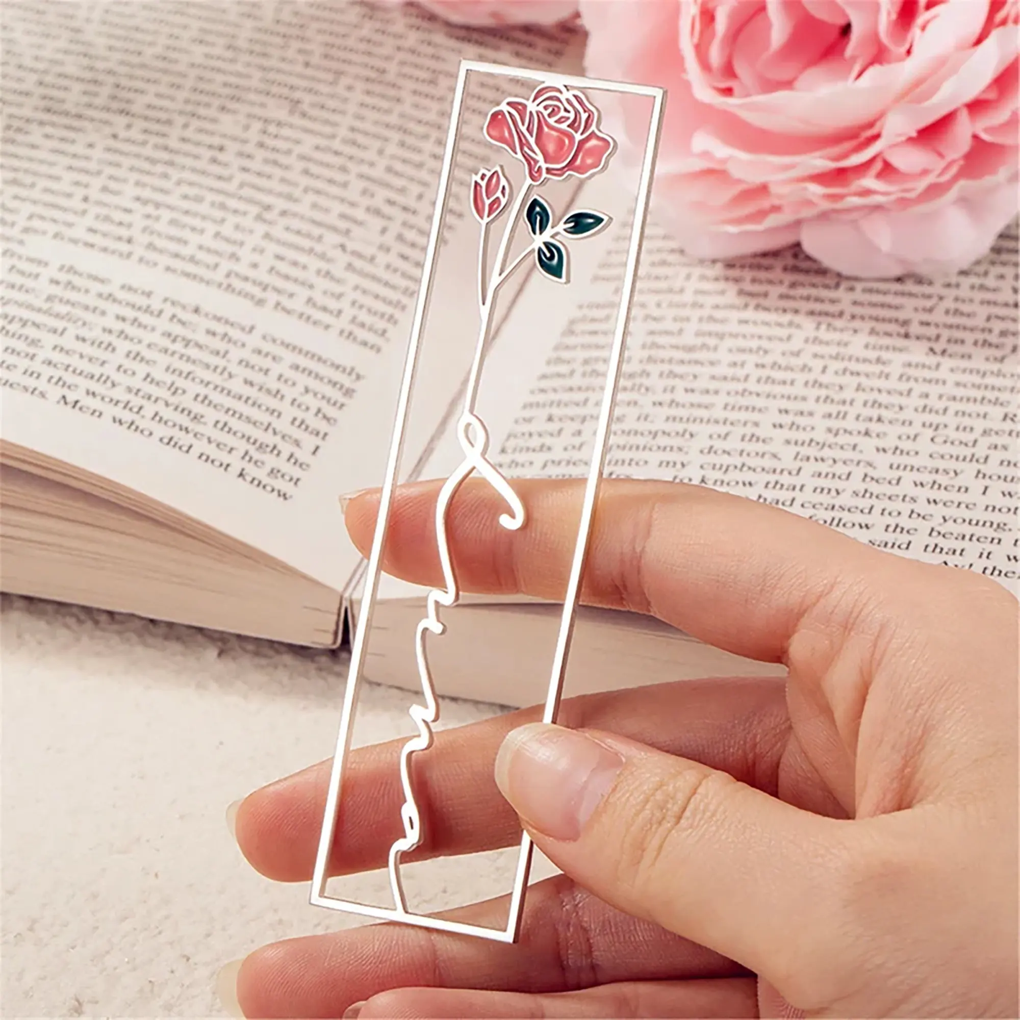 2024 Custom Birth Flower Name Bookmark Colorful Birthday Flower Stainless Steel Bookmarks Hallow 3d Name Bookmarks Birthday Gift