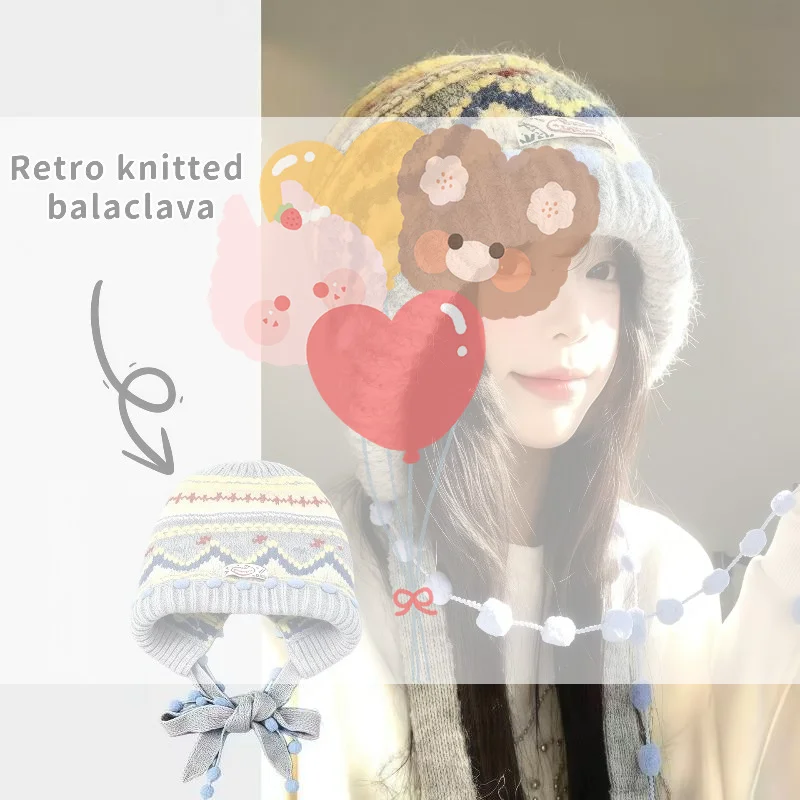 Women's Soft Fuzzy Knitted Winter Beanie Vintage Pattern Cute Pom Pom For Cold Weather Outdoor Daily Wear