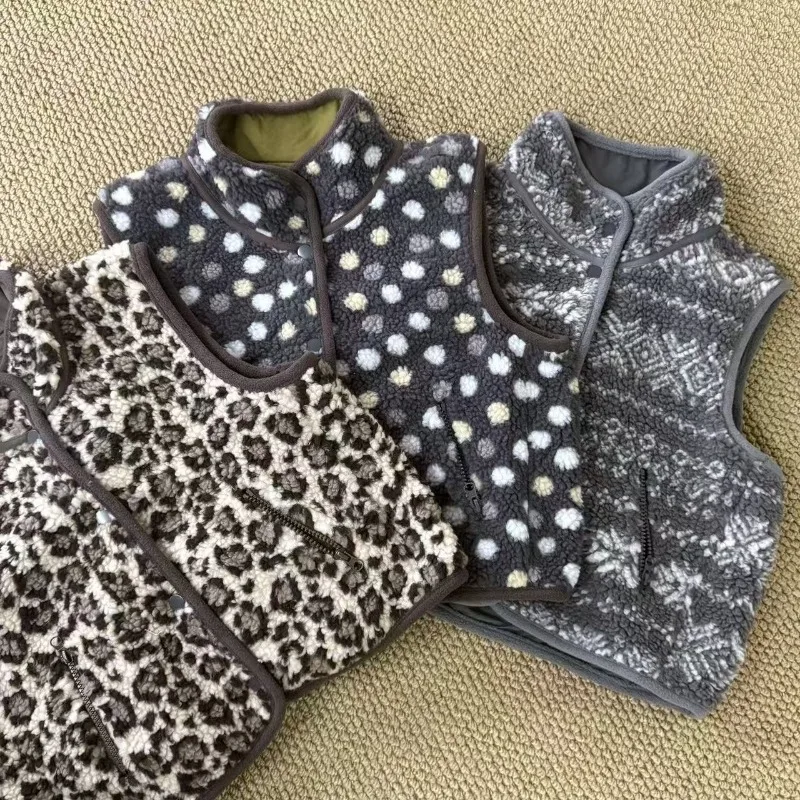 Family Matching Vest 4‑Person Reversible Zipper Fleece Vest Mom Dad Kids Sleeveless Waistcoat Winter Warm Parent‑Child Gilet
