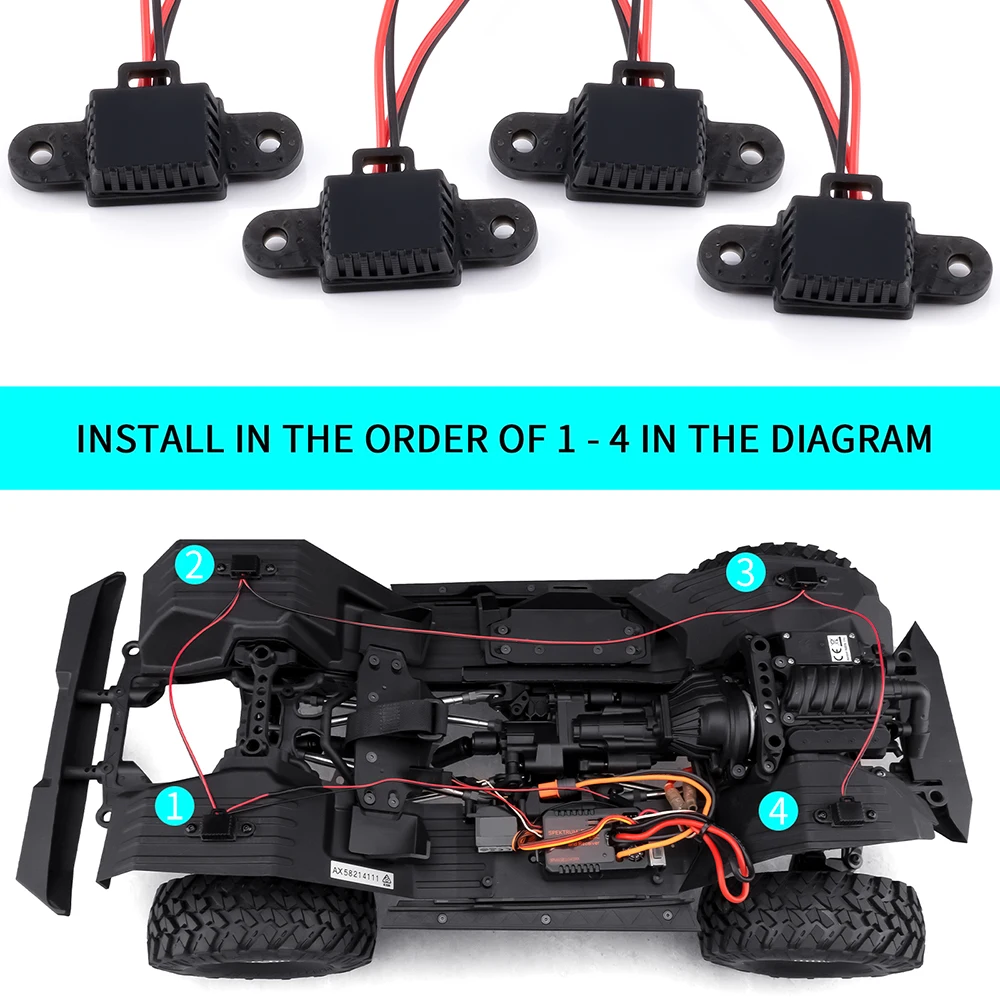 AXSPEED Wheel Eyebrow Light Wheel Arch Lamp Chassis LED Lights for 1/10 RC Crawler Axial SCX10 III AXI03007 Jeep Wrangler Parts