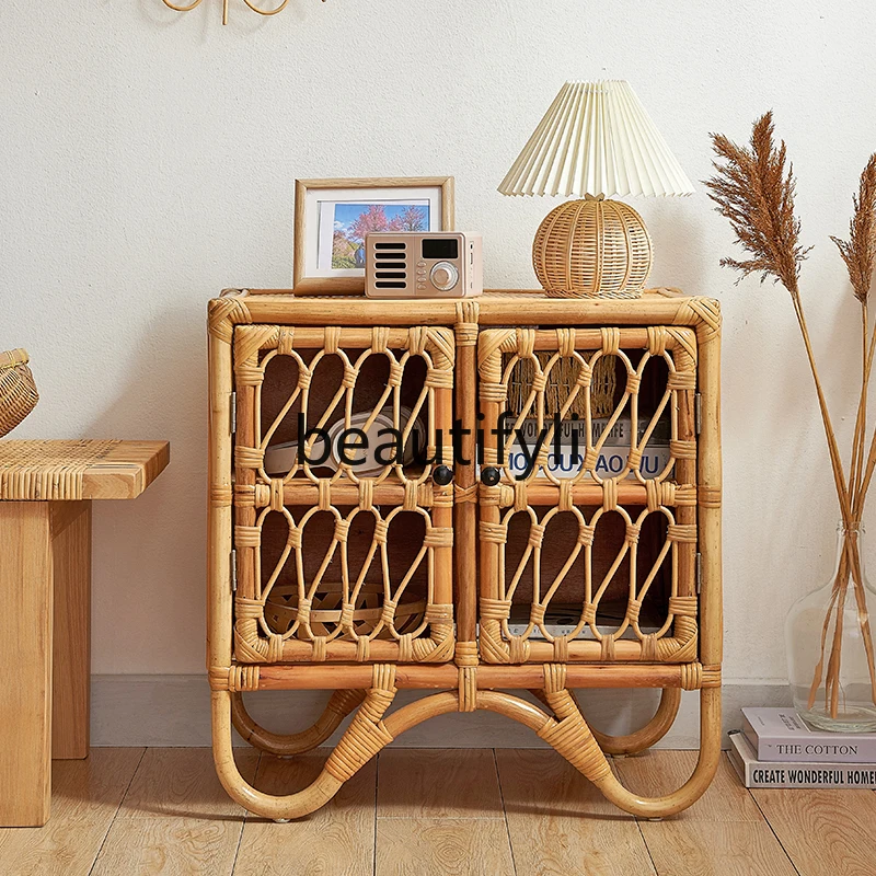 

Rattan small cabinet Japanese simple bedside table, wind homestay mini, storage locker