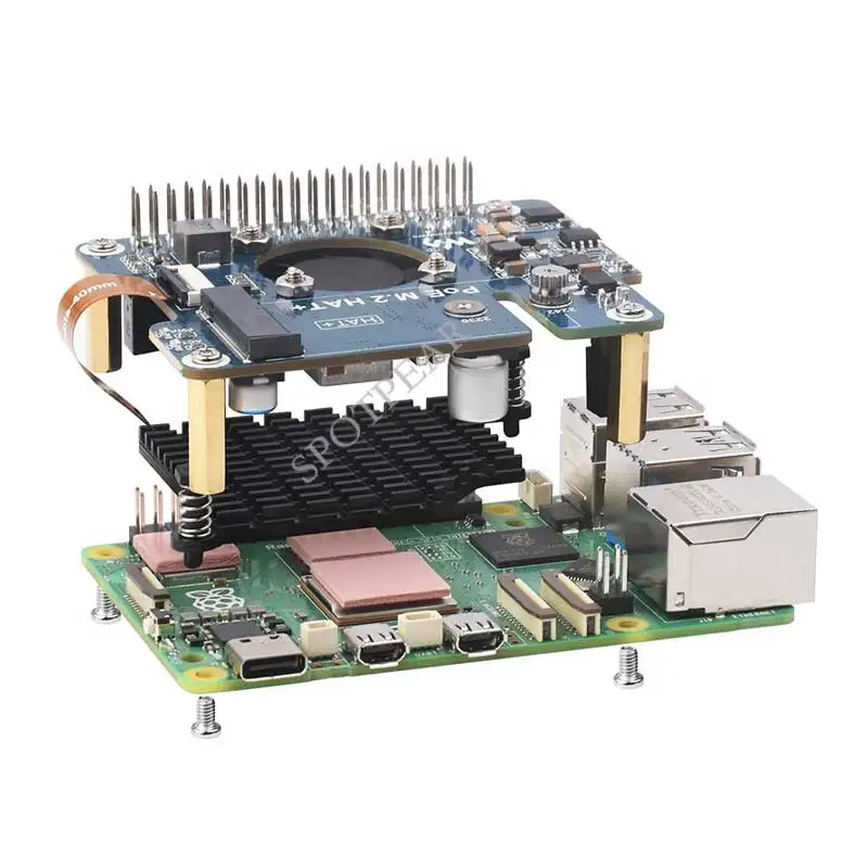 Imagem -04 - Raspberry pi Pcie para Poe Mais M.2 Nvme Ssd Placa de Expansão Chapéu Mais Ieee 802.3af at Padrão de Rede Pi5 2242 2230 Alimentação sobre Ethernet