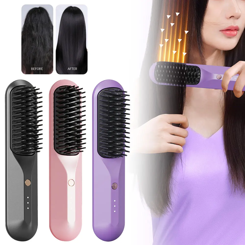 Cordless Hair Straightener Brush Usb Rechargeable Hair Straightening Hot Comb