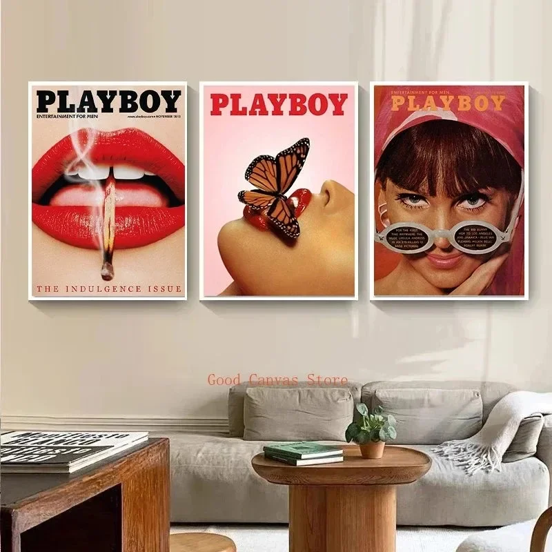 Fashion Playboy Flowers Bunny Butterfly Vintage Wall Art, HD Canvas Print Poster, Home, Living Room, Room Decoration Painting